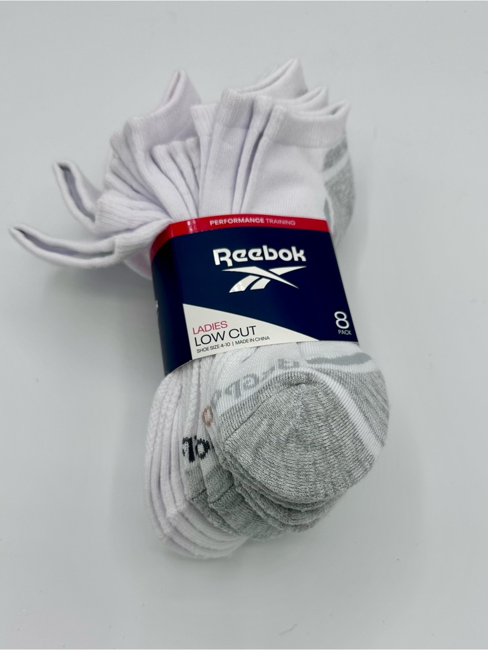 Reebok Ladies Low Cut Performance Socks - White & Gray (7.5 Pack) (B3)